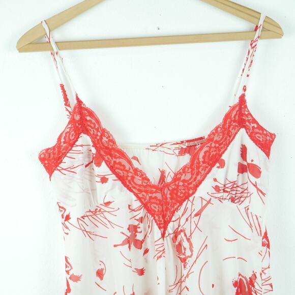 Vintage S Nightgown Slipdress Coquette Feminine Dainty Red Lace Floral 70s Glam - Picture 2 of 9